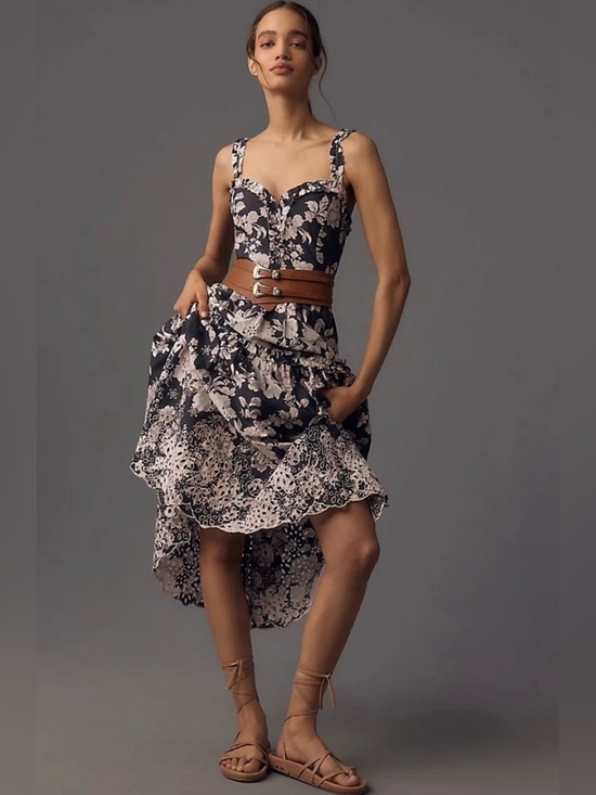 Anthropologie Dresses & Skirts - Anthropologie Sleeveless Sweetheart Eyelet Lace Floral A Line Midi Dress Large